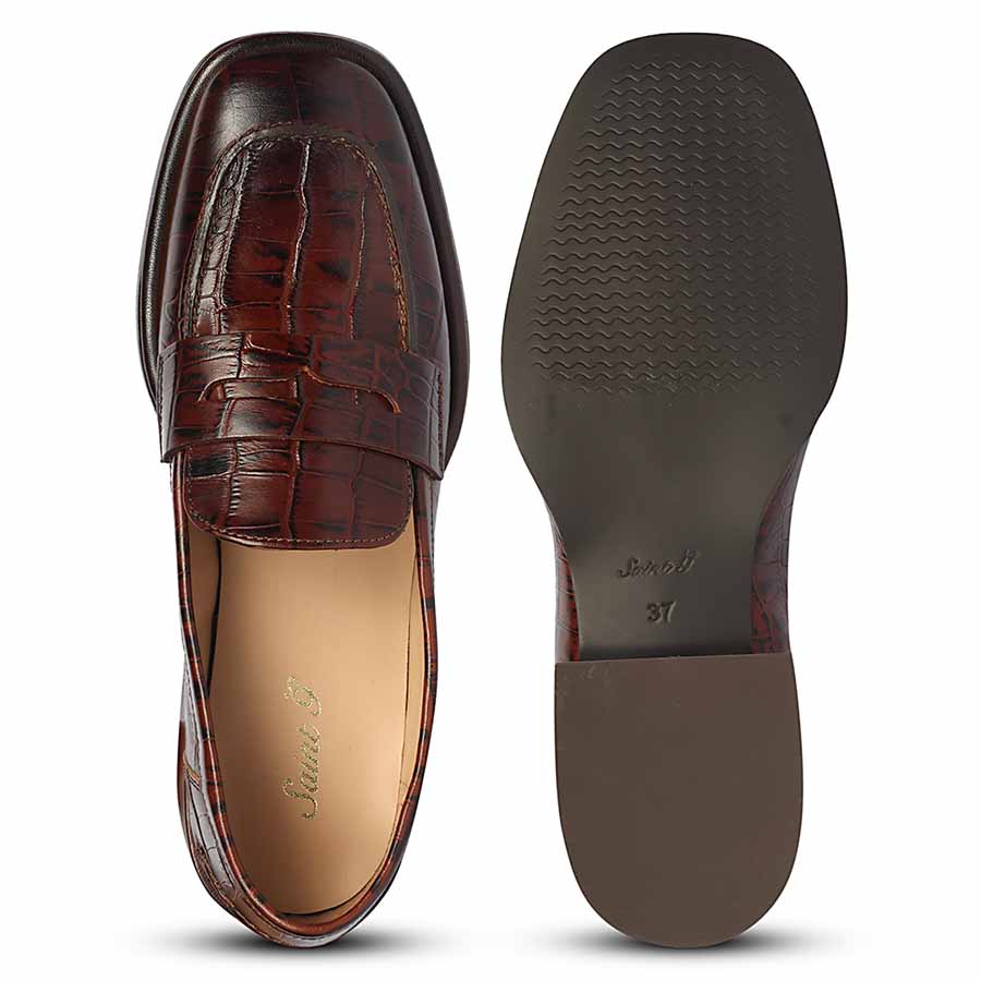 Saint Carla Croco Embossed Chocolate Leather Moccasins