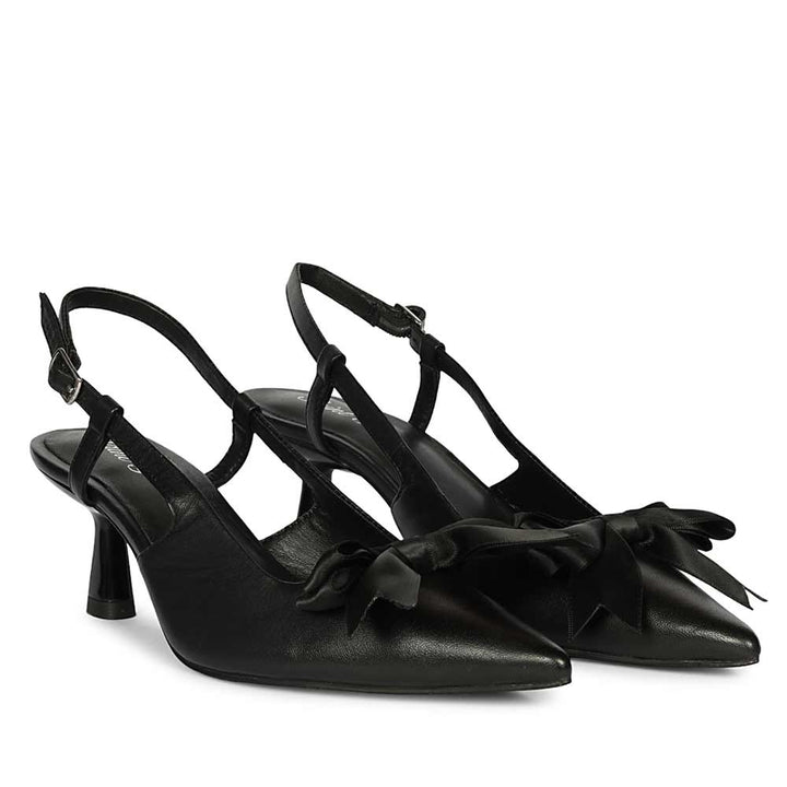 Saint Toria Black Bow Embellished Leather Pumps