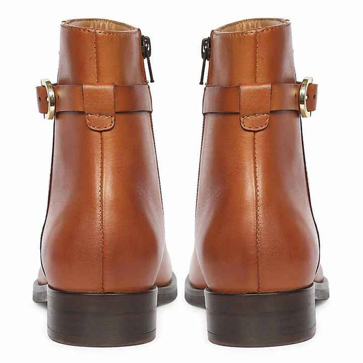 Saint Reese Tan Leather Gold Buckle Decor Ankle Boots