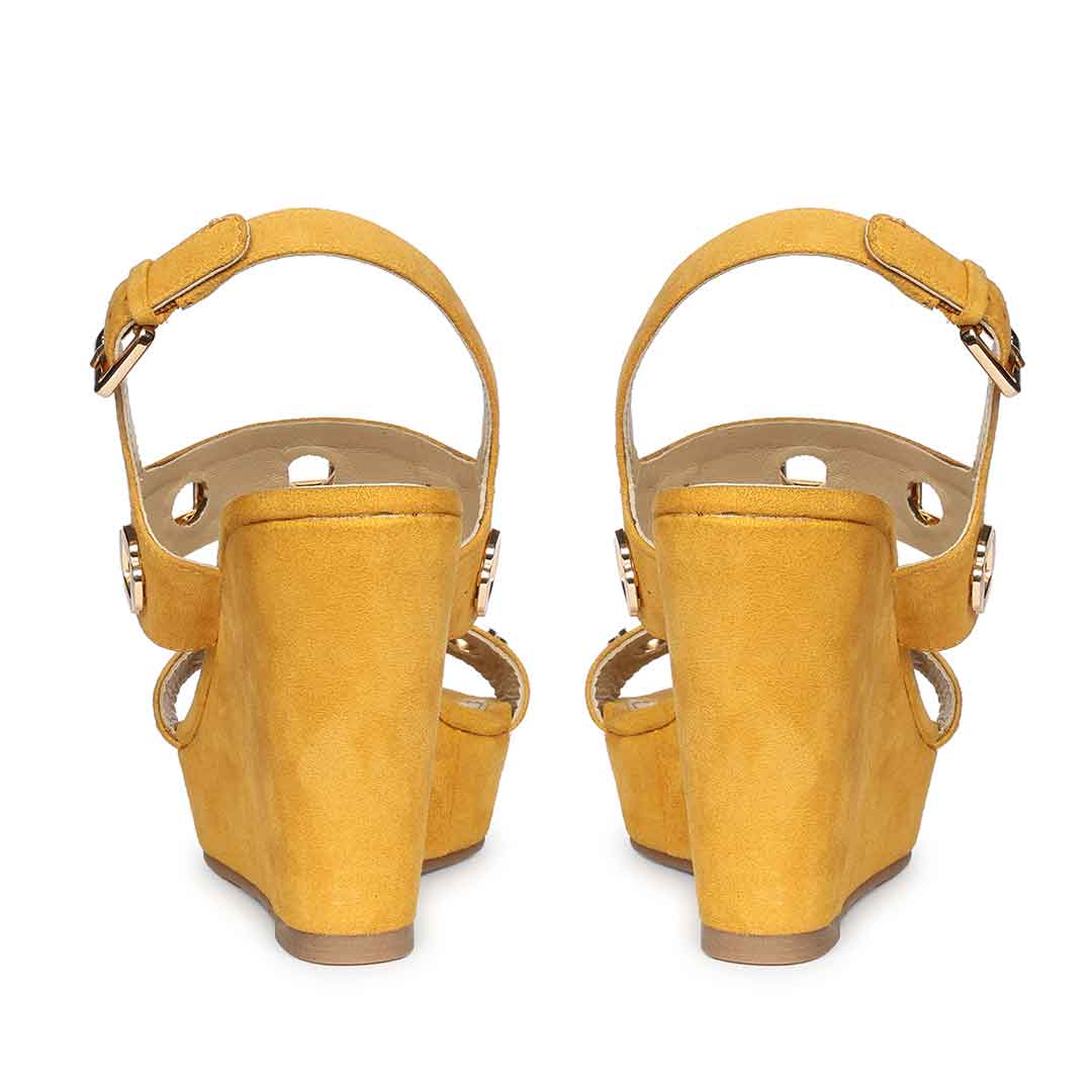 Saint Nerina Golden Mustard Suede Leather Wedge Heels