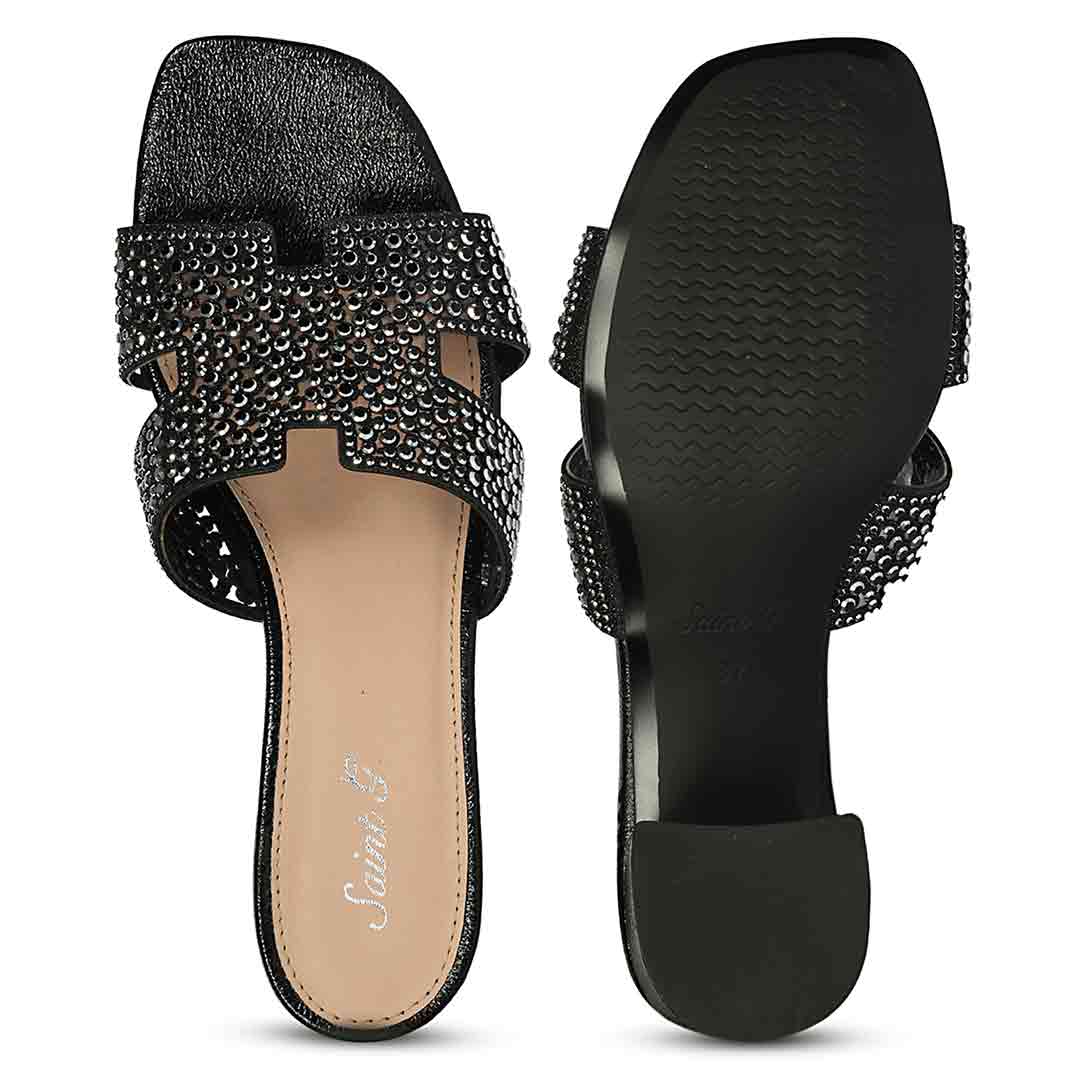 Saint Saylor Crystal Black Leather Block Heels