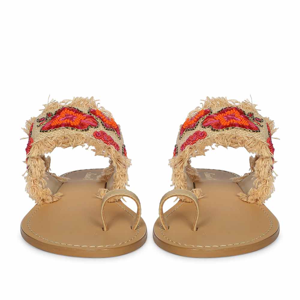 Saint Zuzu Coral Embroidered Leather Flats