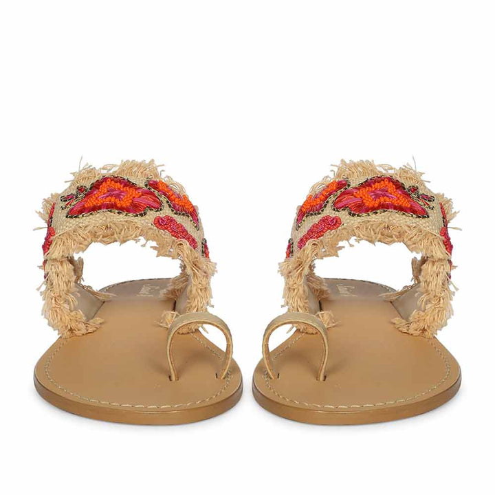 Saint Zuzu Coral Embroidered Leather Flats