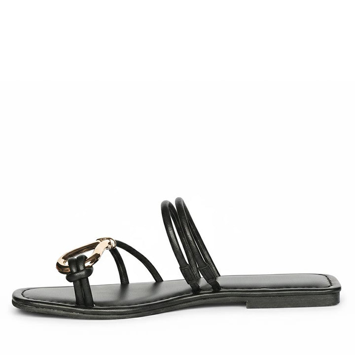 Designer black leather flats women