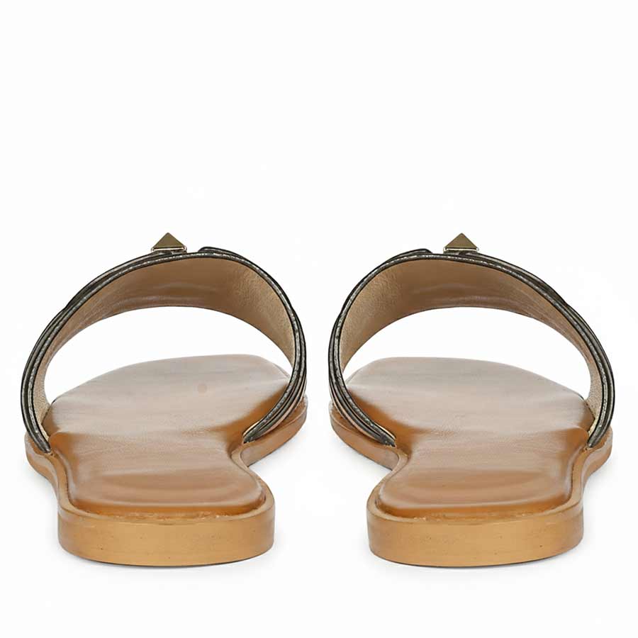 Saint Tyla Tan Leather Pyramid Stud Slides