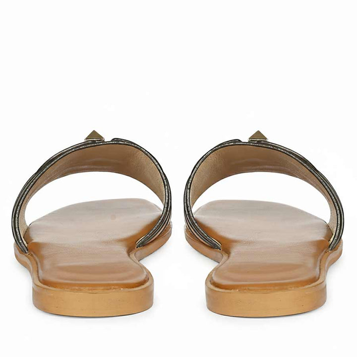 Saint Tyla Tan Leather Pyramid Stud Slides