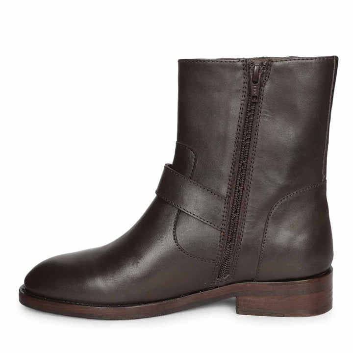 Saint Petra Double Buckle Brown Leather High Ankle Boots