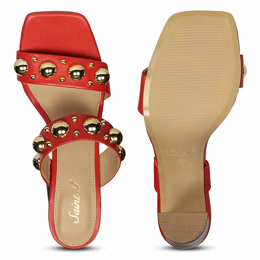 Saint Maelle Embellished Goji Berry Leather Heels