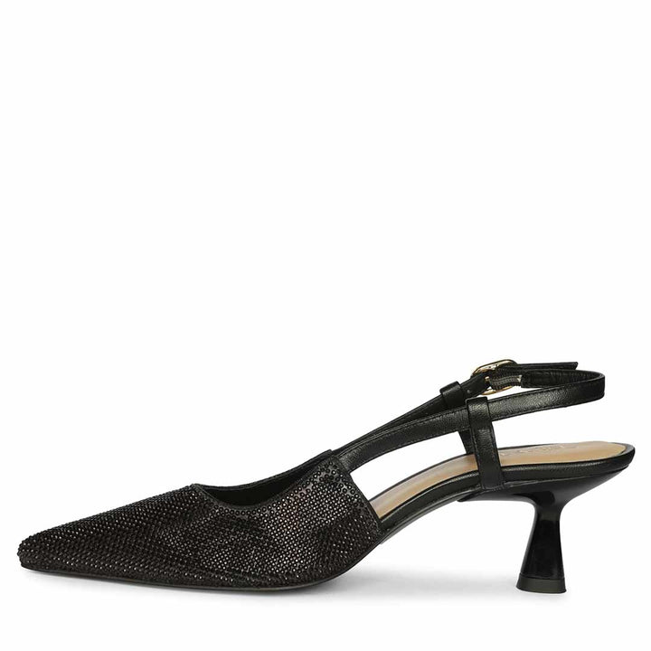 Saint Trinity Crystal Glimmer Black Leather Pumps