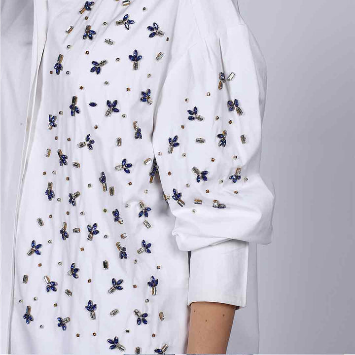 Saint Womens White Cotton Rhinestone Shirt