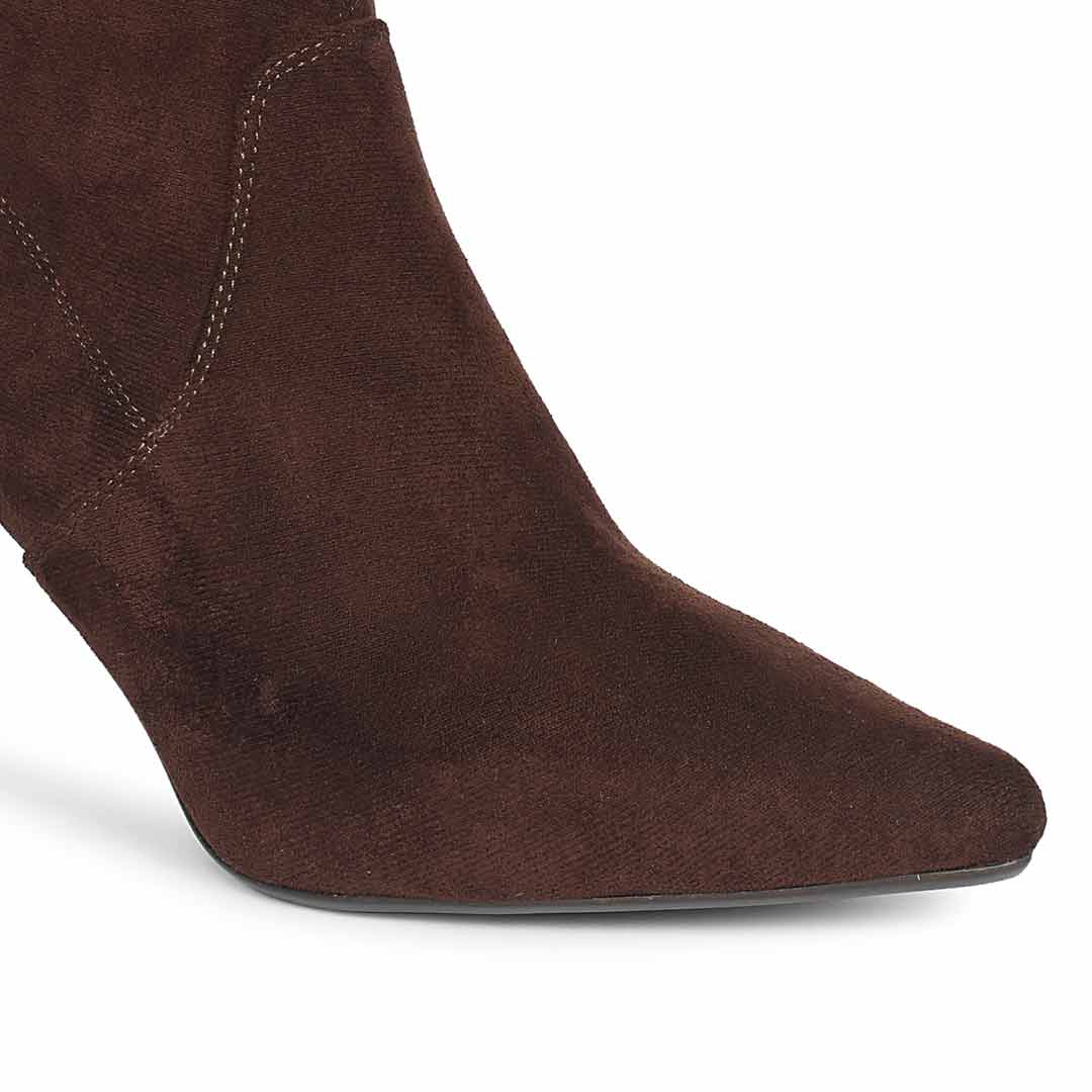 Saint Jemima Brown Stretch Suede Kitten Heel Ankle Boots