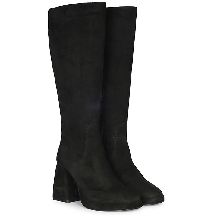 Saint Jolène Black Suede Harrod Patent Leather Long Boots