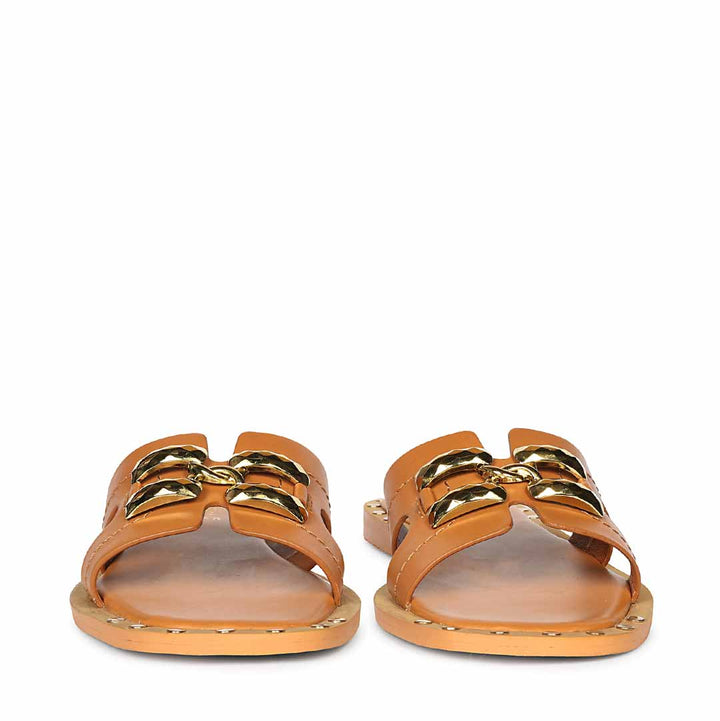 Saint Alaina Tan Leather Slides