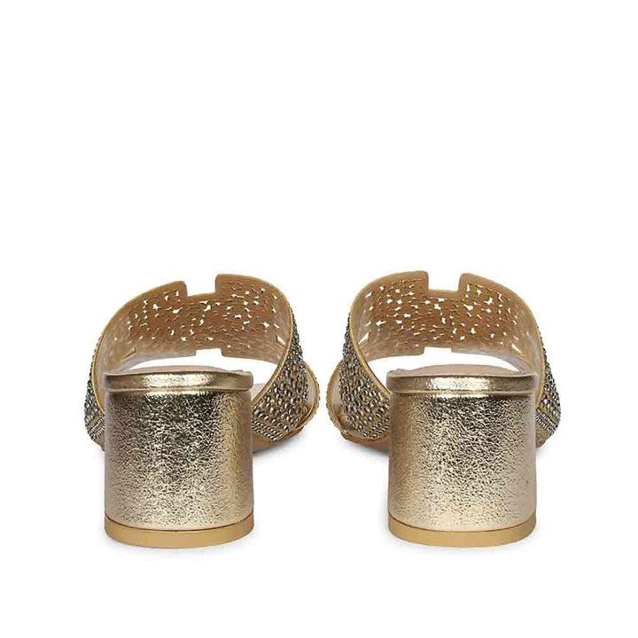 Saint Saylor Crystal Gold Leather Block Heels