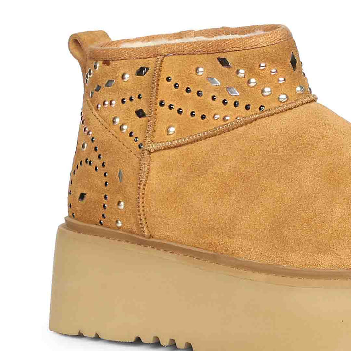 Saint Eislyn Studded Tan Suede Leather Platform Boots