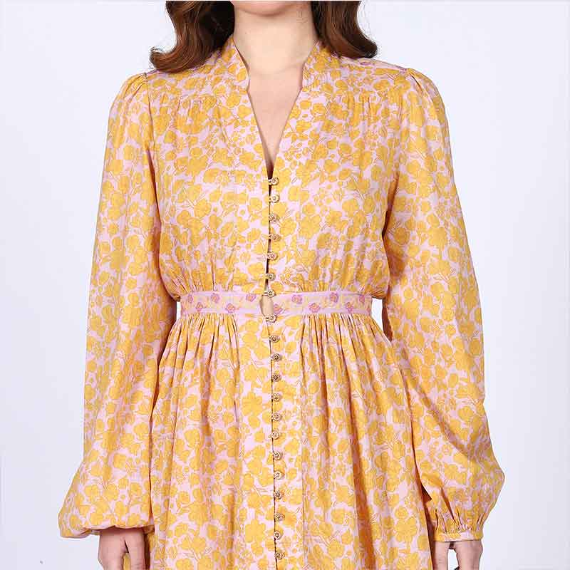 Saint Womens Yellow Multicolour Cotton Voile Dress