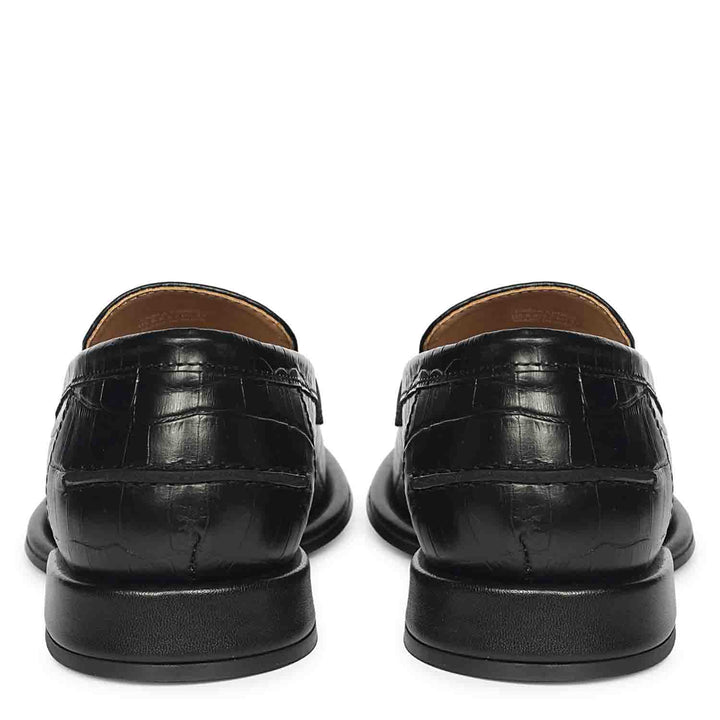 Saint Carla Croco Embossed Black Leather Moccasins