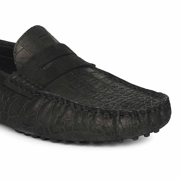 Saint Tobias Croco-Embossed Black Leather Saddle Loafers