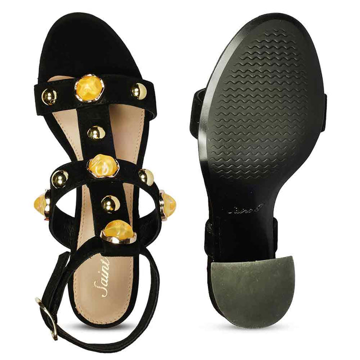 Saint Hope Studded Black Suede Block Heels