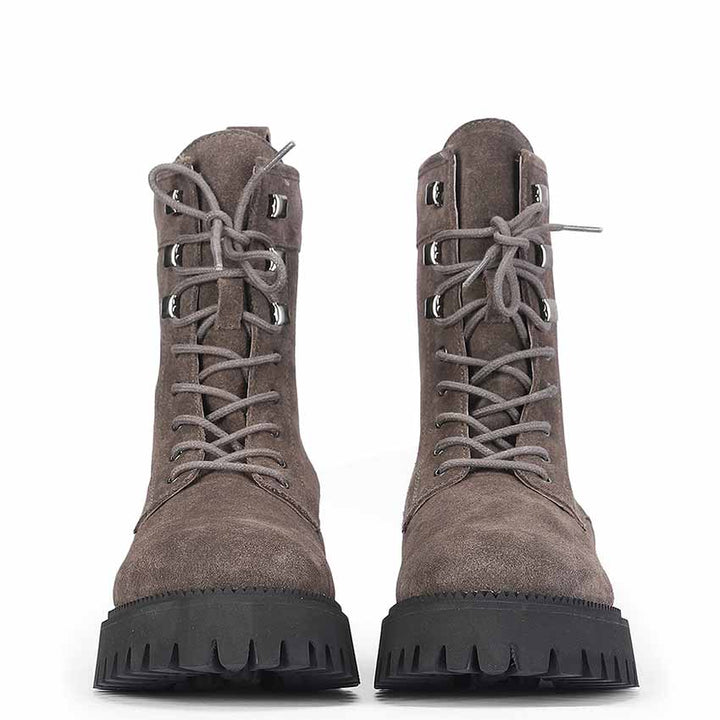 Saint Anastasia Grey Suede Leather Lace Up High Ankle Boots