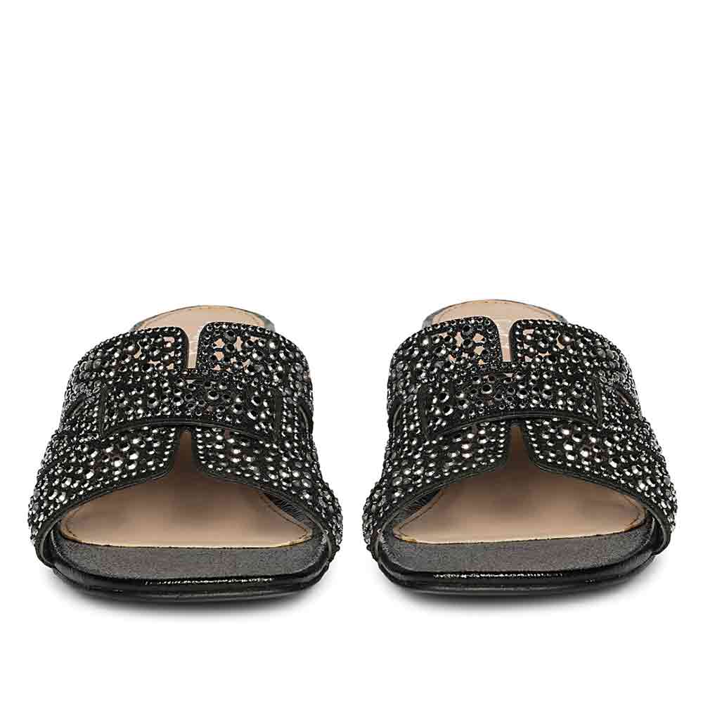 Saint Stevie Crystal Black Leather Block Heels