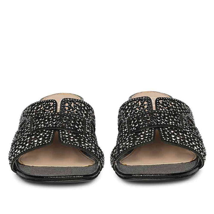 Saint Stevie Crystal Black Leather Block Heels