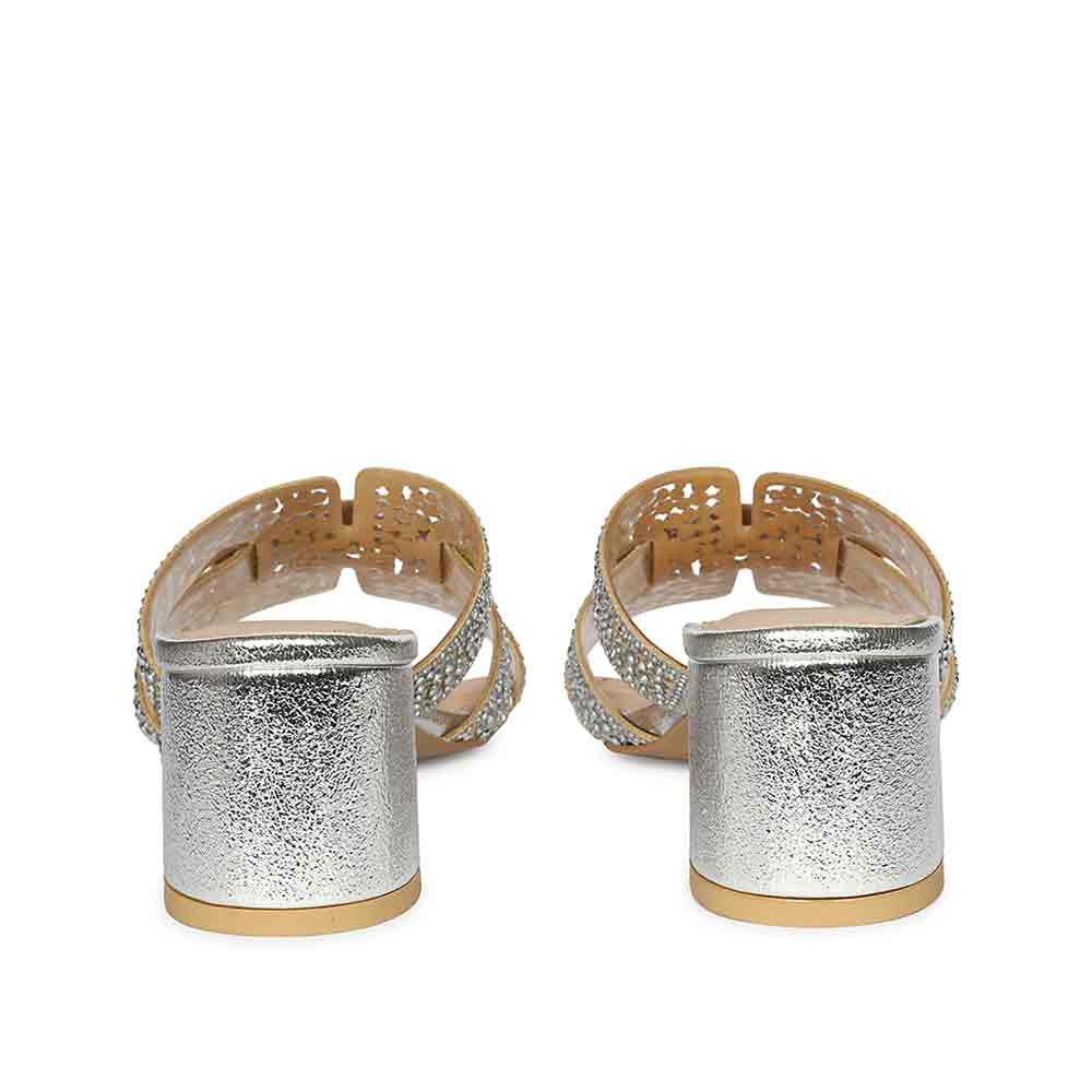Saint Stevie Crystal Silver Leather Block Heels