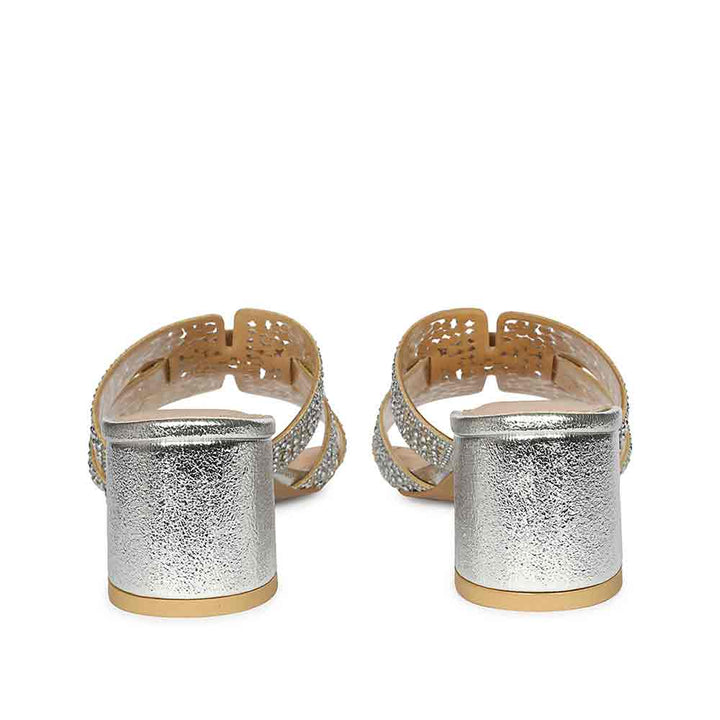 Saint Stevie Crystal Silver Leather Block Heels