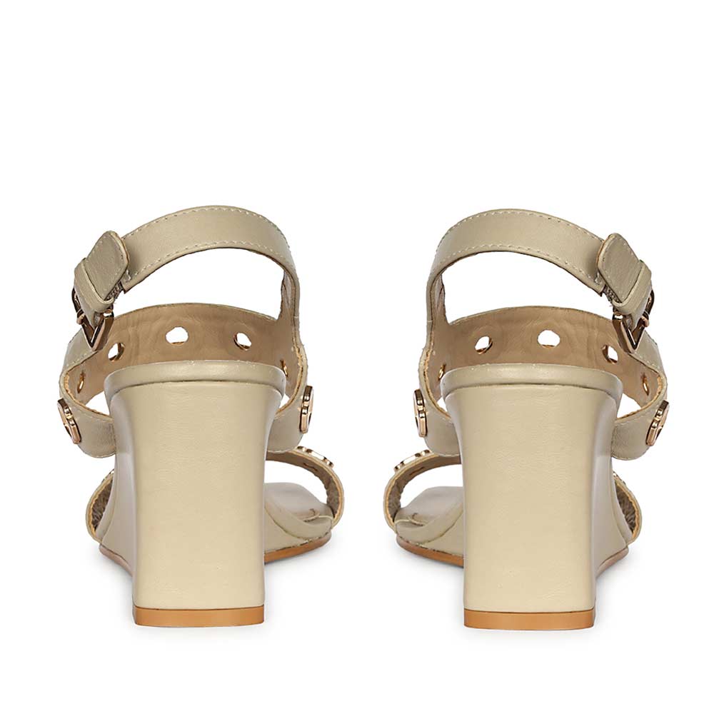 Saint Julien Flower Eyelets Beige Leather Wedge Heels