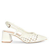 Saint White Woven Leather Block Heel