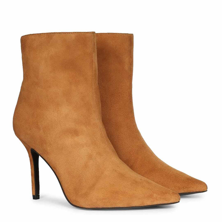 Saint Romola Tan Suede Leather Stiletto Ankle Boots