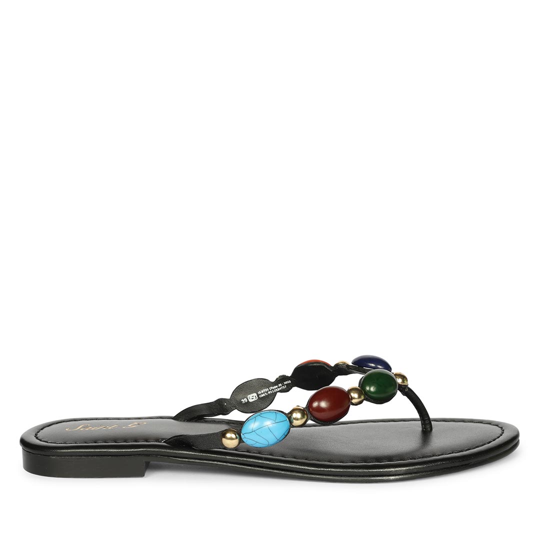Milira Multi Stone Black Leather Flats