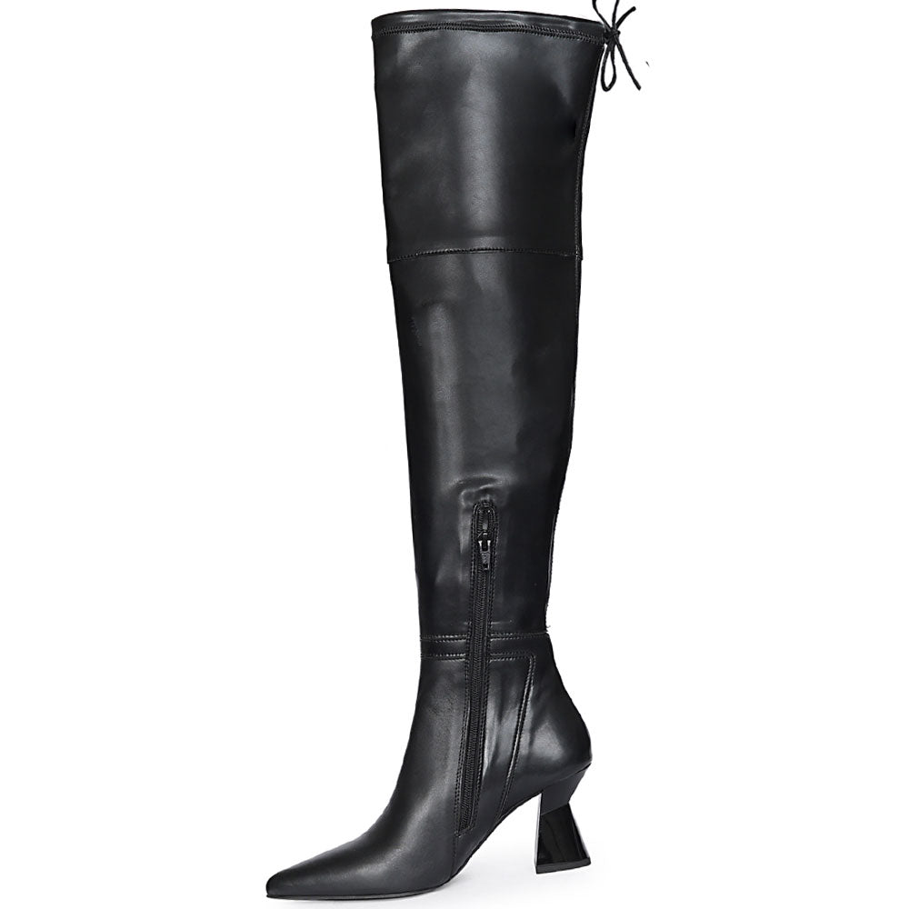 Saint Feline Chain Black Vegan Leather Over-the-Knee Boots