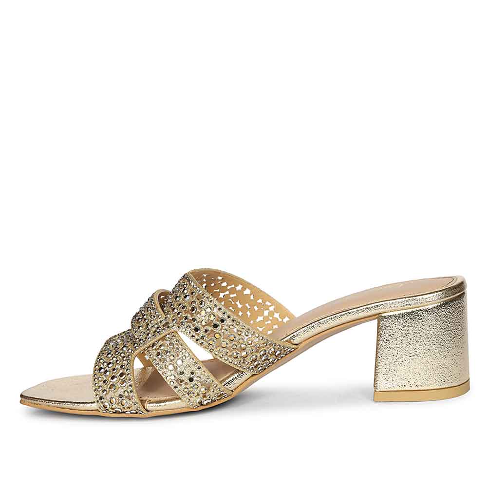 Saint Stevie Crystal Gold Leather Block Heels
