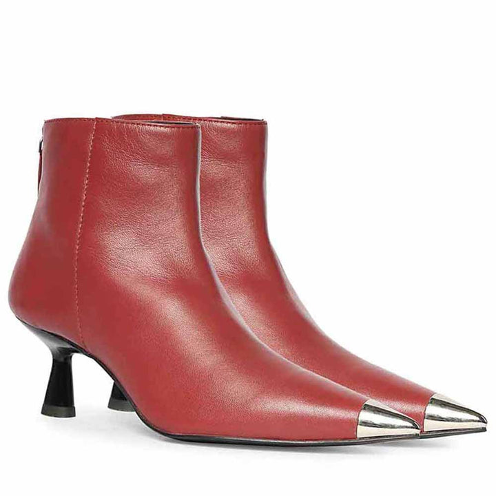 Saint Celvyn Bordo Leather Metal Capped Toe Ankle Boots