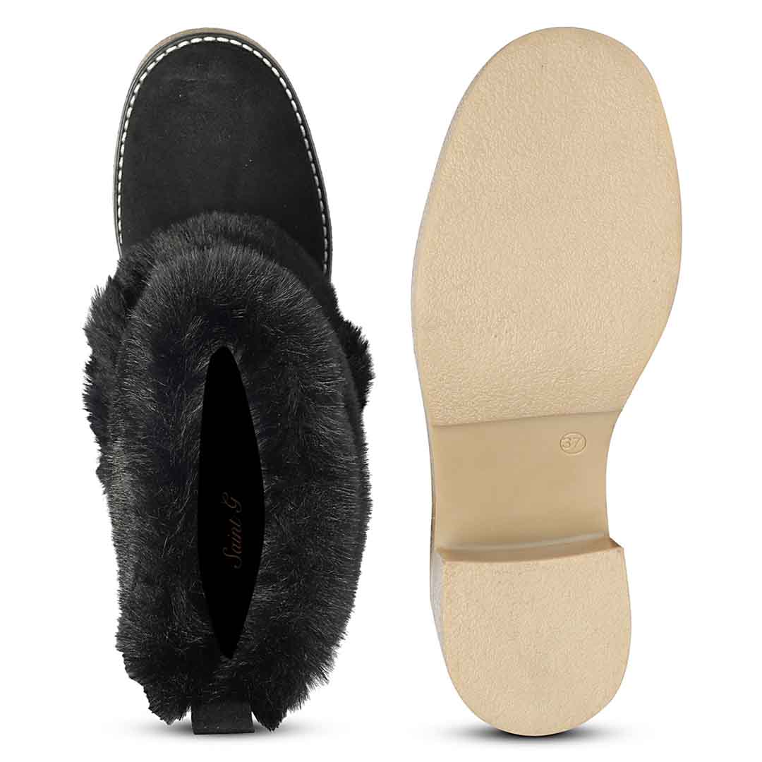 Saint Snövella Black Suede Leather Fur Boots