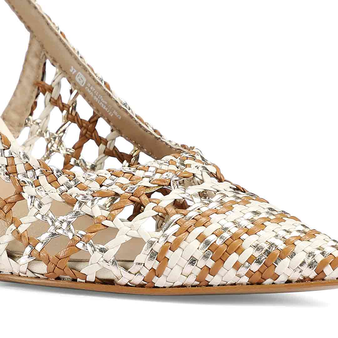 Saint Tamia Tan & Platin Hand Woven Leather Pumps