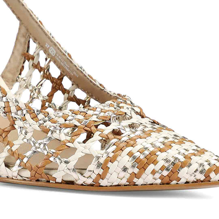 Saint Tamia Tan & Platin Hand Woven Leather Pumps