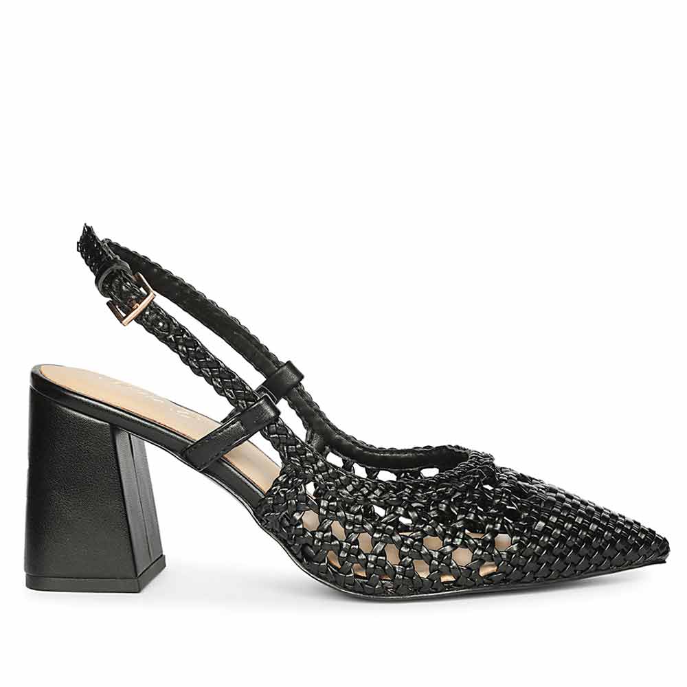 Saint Black Woven Block Heels