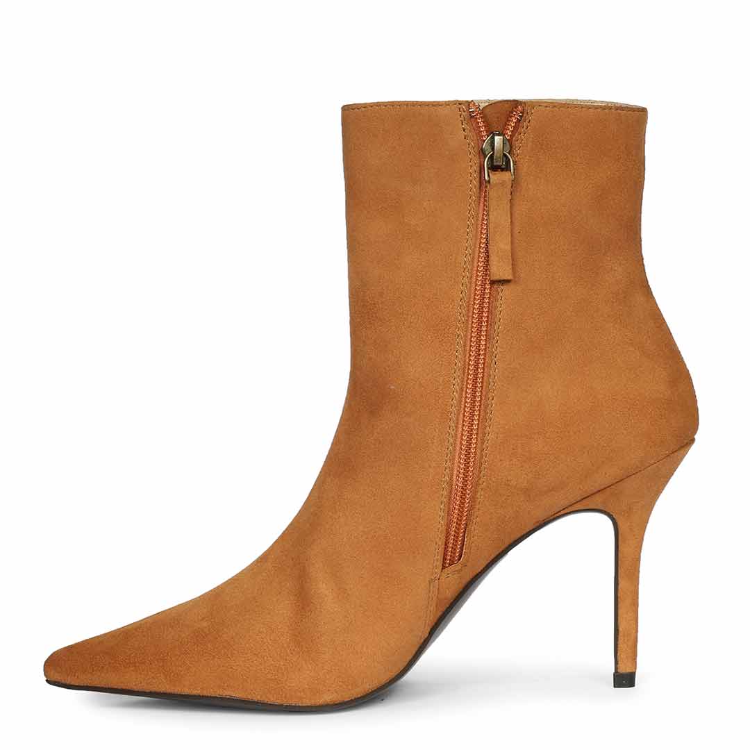 Saint Romola Tan Suede Leather Stiletto Ankle Boots