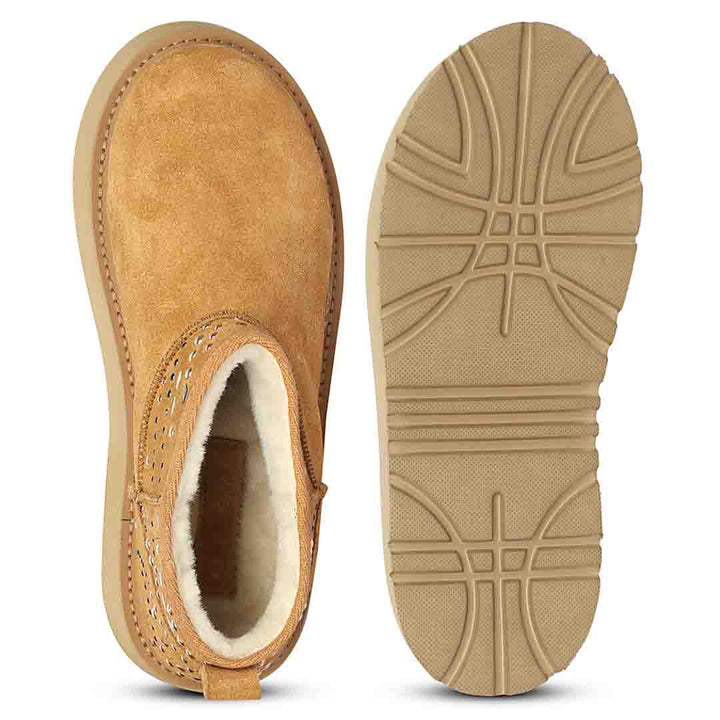 Saint Eislyn Studded Tan Suede Leather Platform Boots