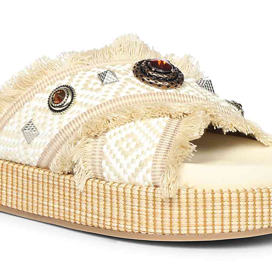 Saint Lenora Raffia Fringe Leather Platform Sandals