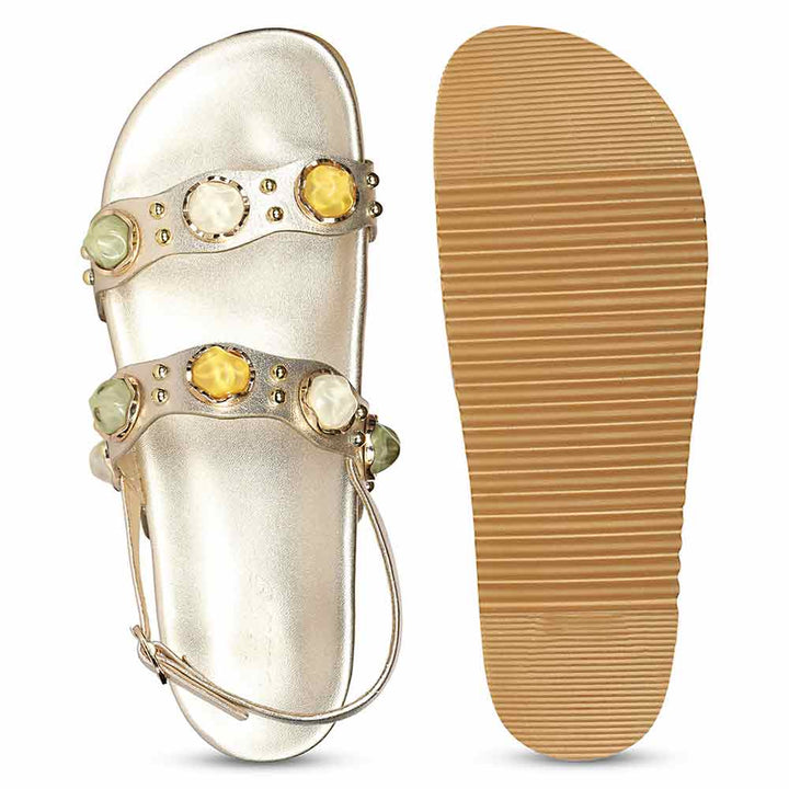 Textured sole of gold leather footbed sandals with enhanced traction