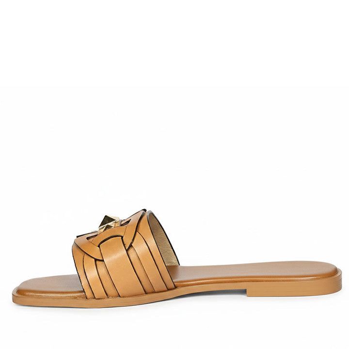 Pyramid stud leather slides women