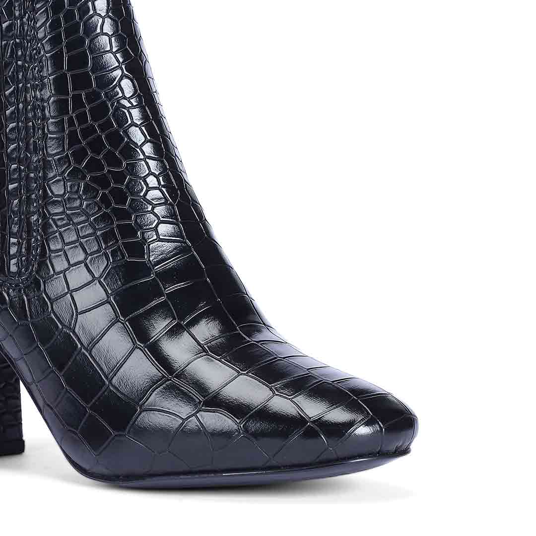 Saint Edwina Black Croc Embossed Vegan Leather Ankle Boots