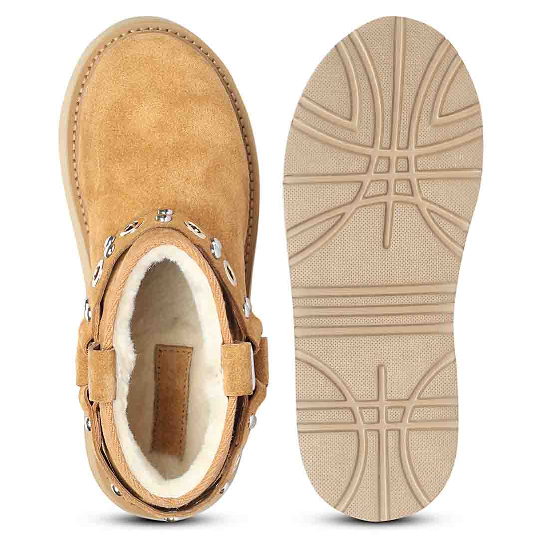 Saint Nivelle Tan Suede Leather Fur Lined Platform Boots