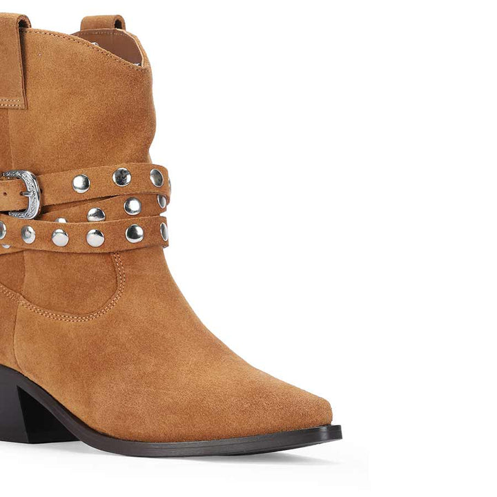 Saint Bristol Tan Suede Leather Studded Ankle Boots