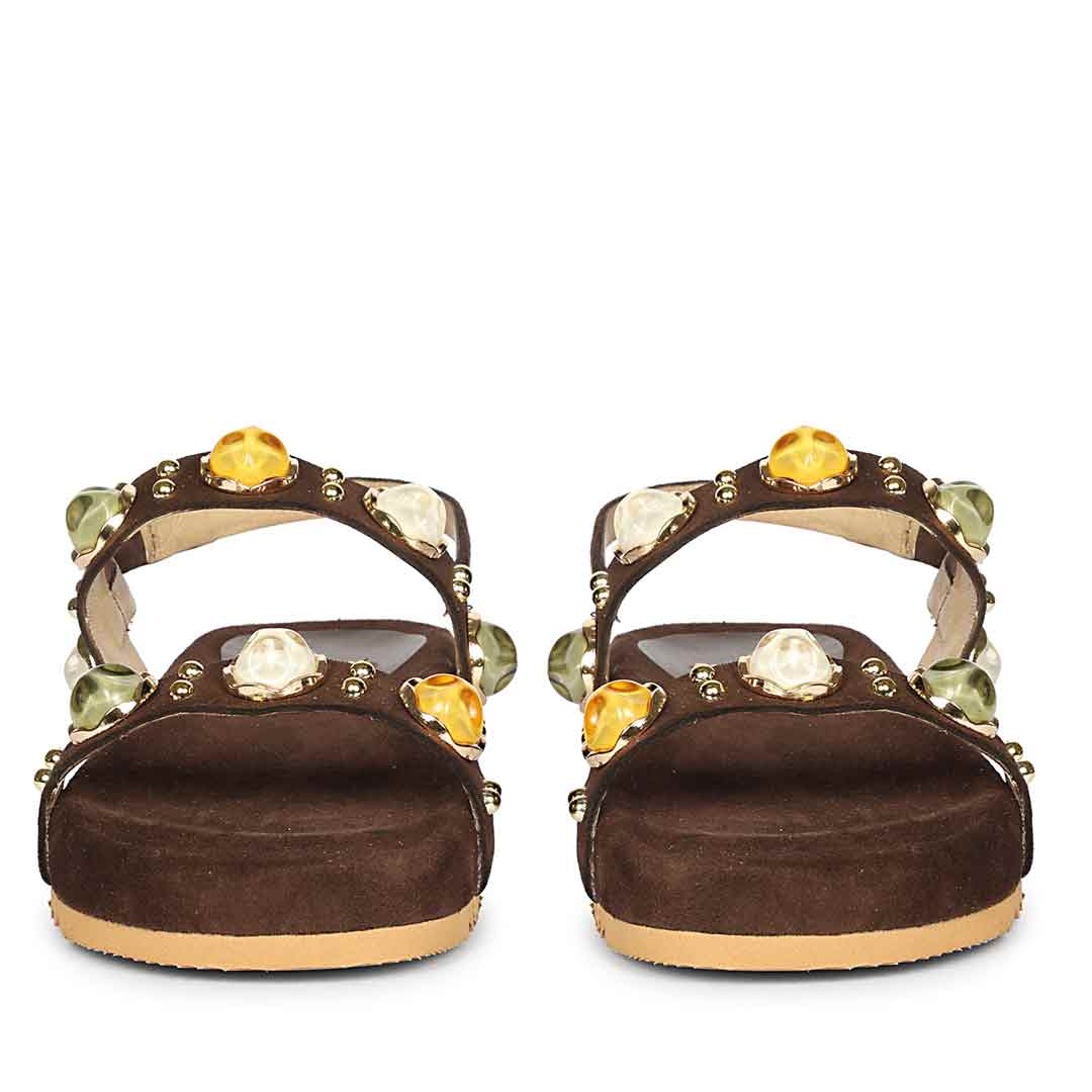 Saint Solira Multi Stone Brown Leather Footbed Sandals