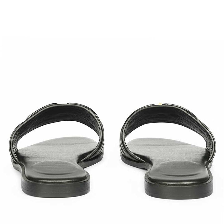 Saint Tyla Black Leather Pyramid Stud Slides