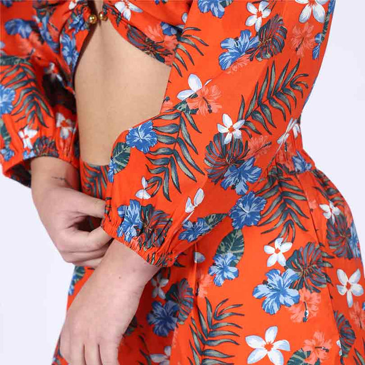 Saint Womens Orange Floral Cotton Poplin Co-ord Set